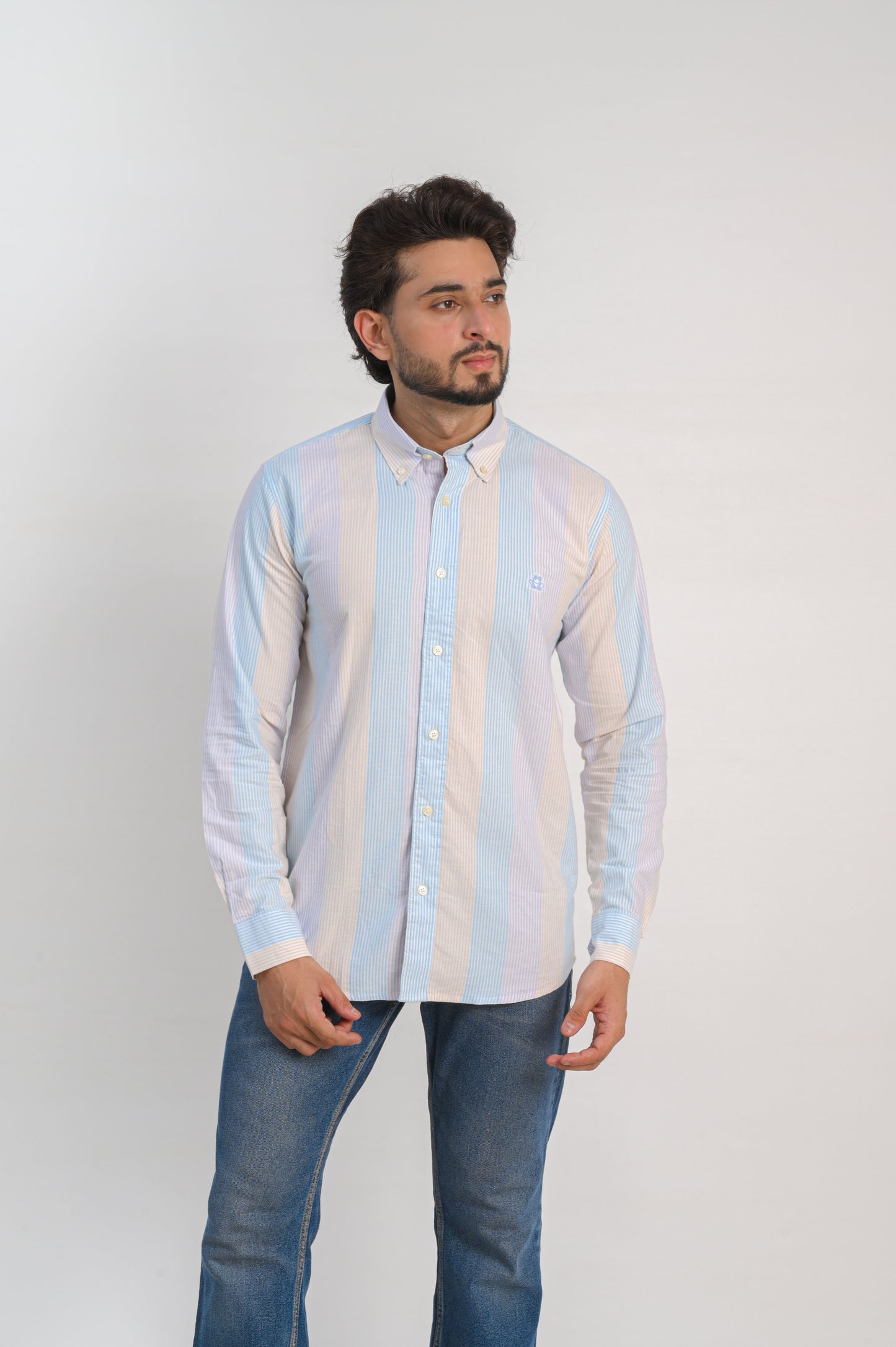 Striped Oxford Regular Fit Shirt – Pastel Blue & Beige
