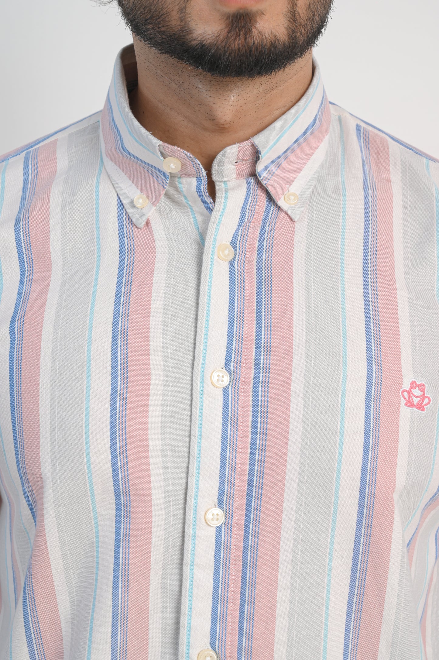 Men’s White Cotton Shirt with Multicolor Vertical Stripes