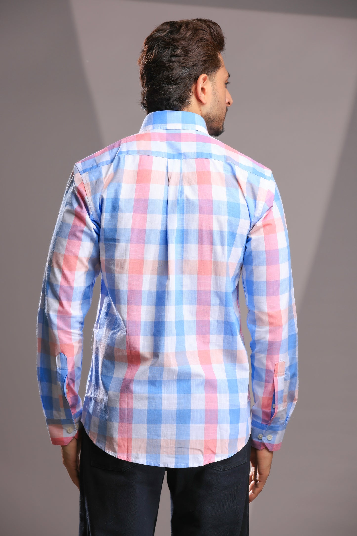 Pastel Pink & Sky Blue Linen Check Shirt – Regular Fit