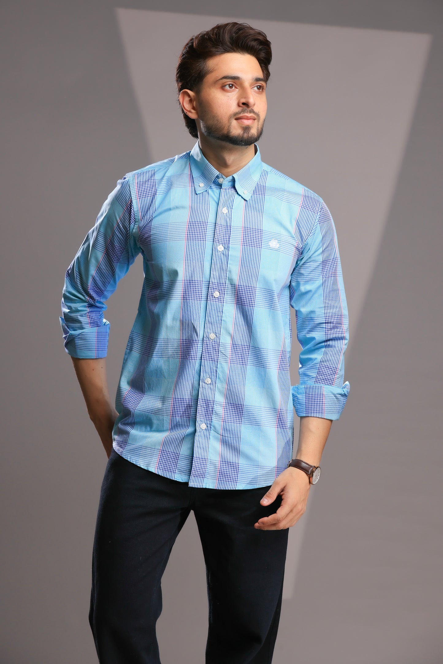 Men’s Regular Fit Sky Blue Checked Cotton Shirt