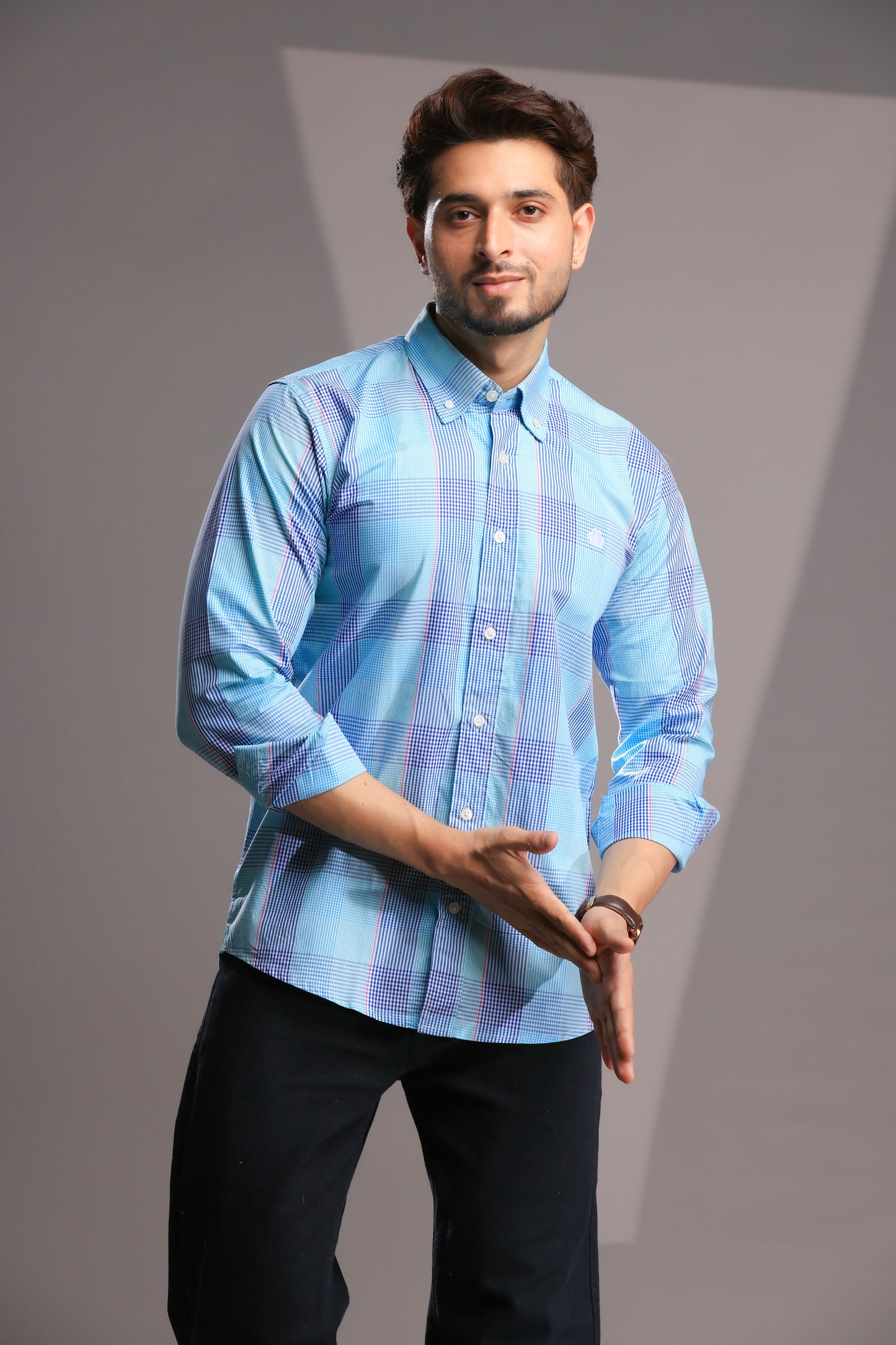 Men’s Regular Fit Sky Blue Checked Cotton Shirt
