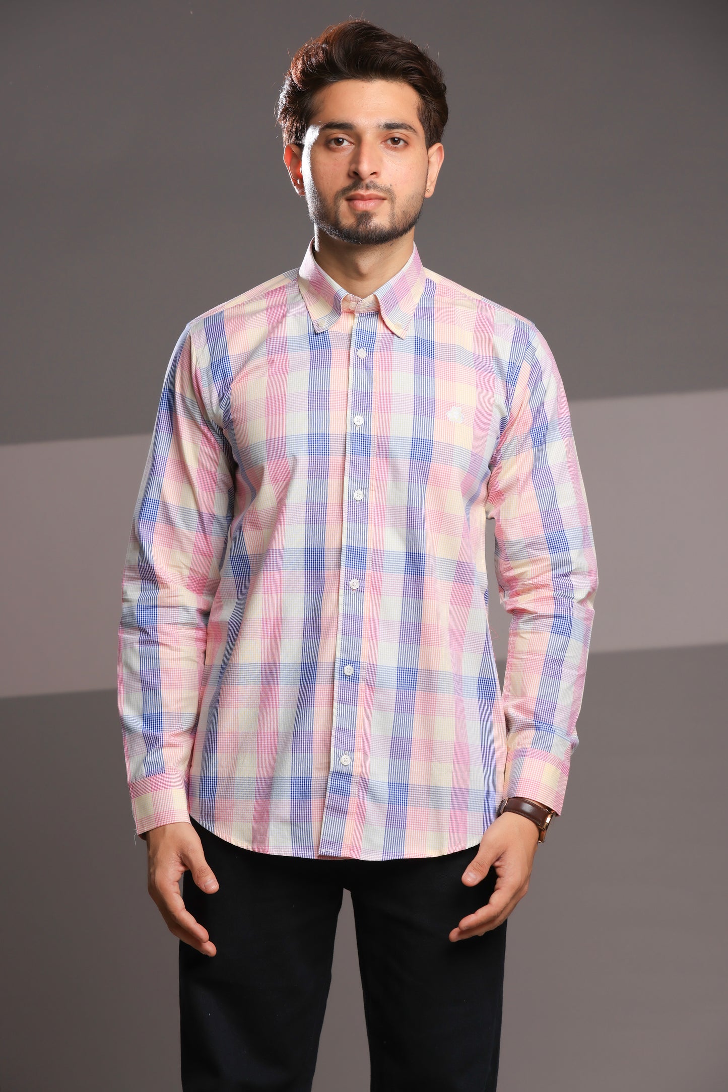 Pink Charm – Men’s Regular Fit Checked Cotton Shirt