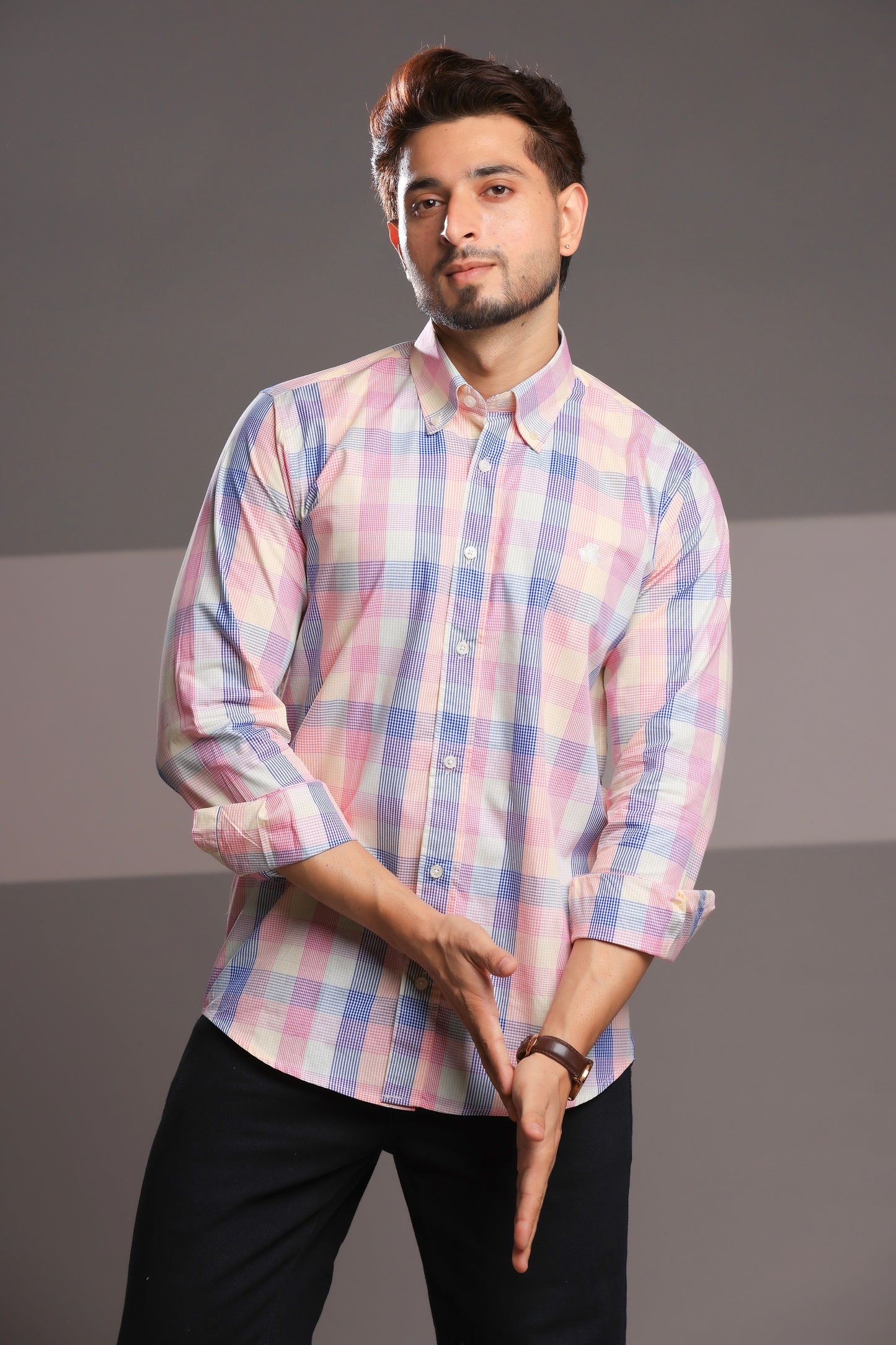 Pink Charm – Men’s Regular Fit Checked Cotton Shirt