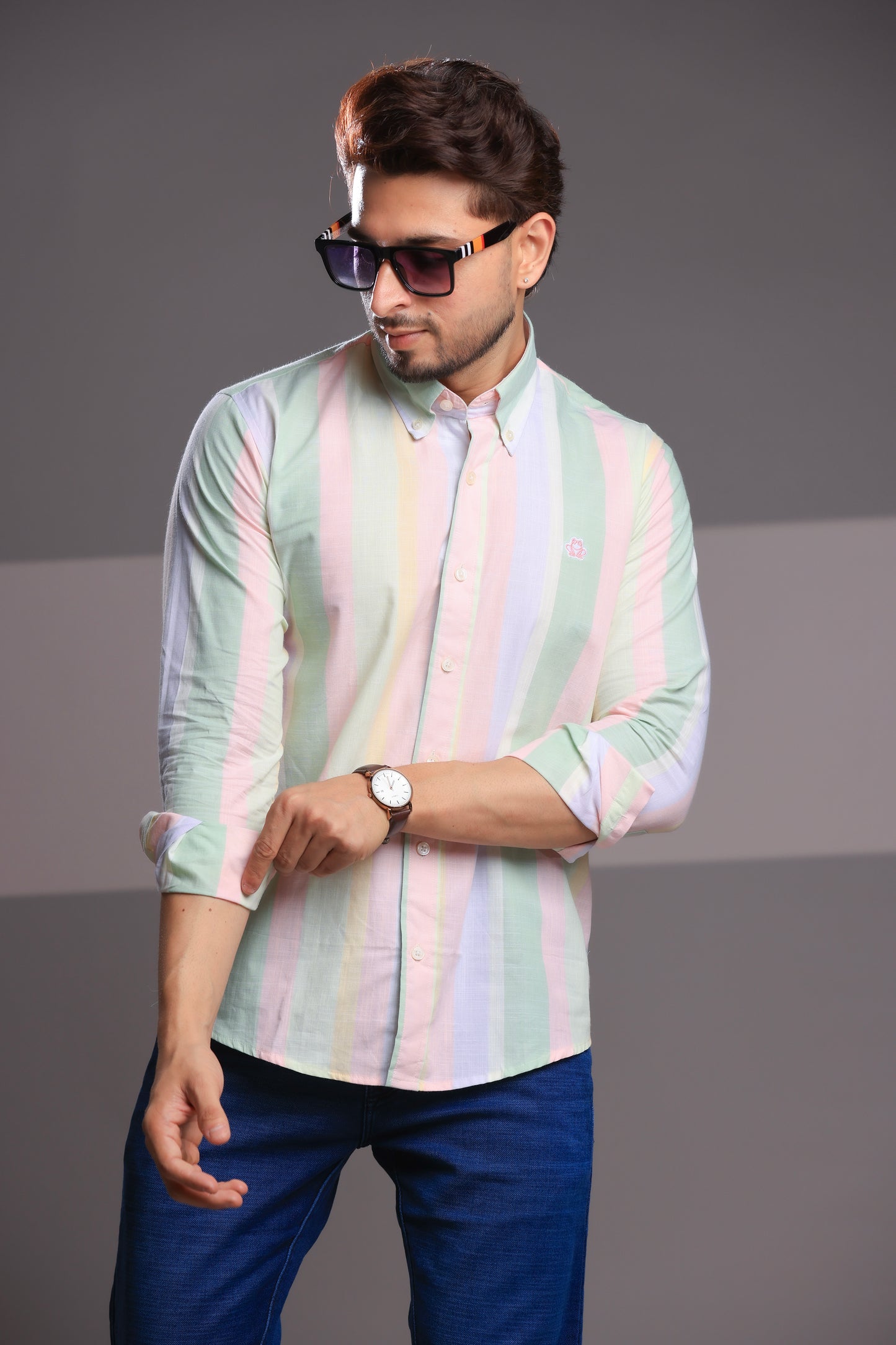 Multicolor Linen Stripe Shirt – Regular Fit