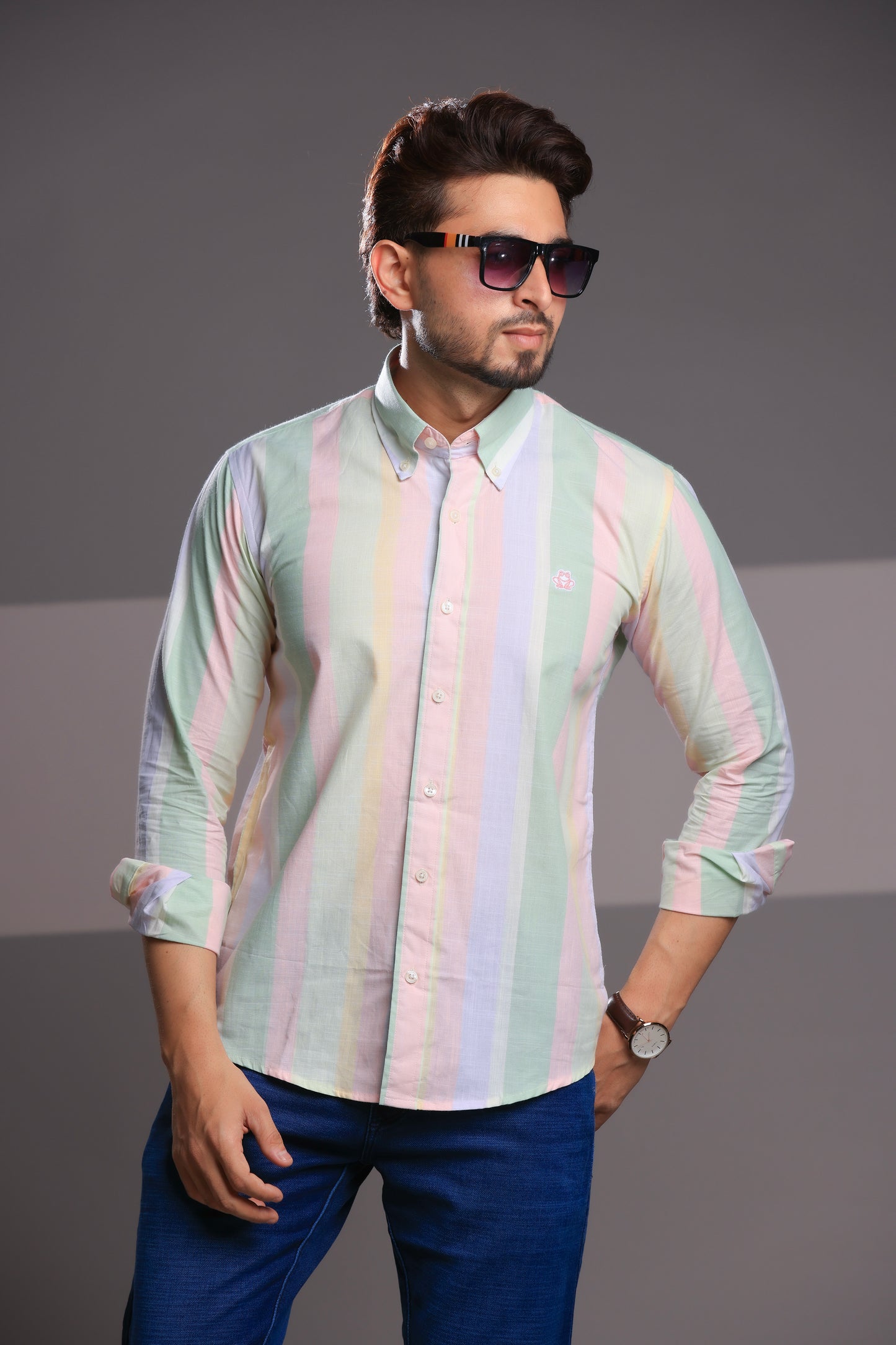 Multicolor Linen Stripe Shirt – Regular Fit