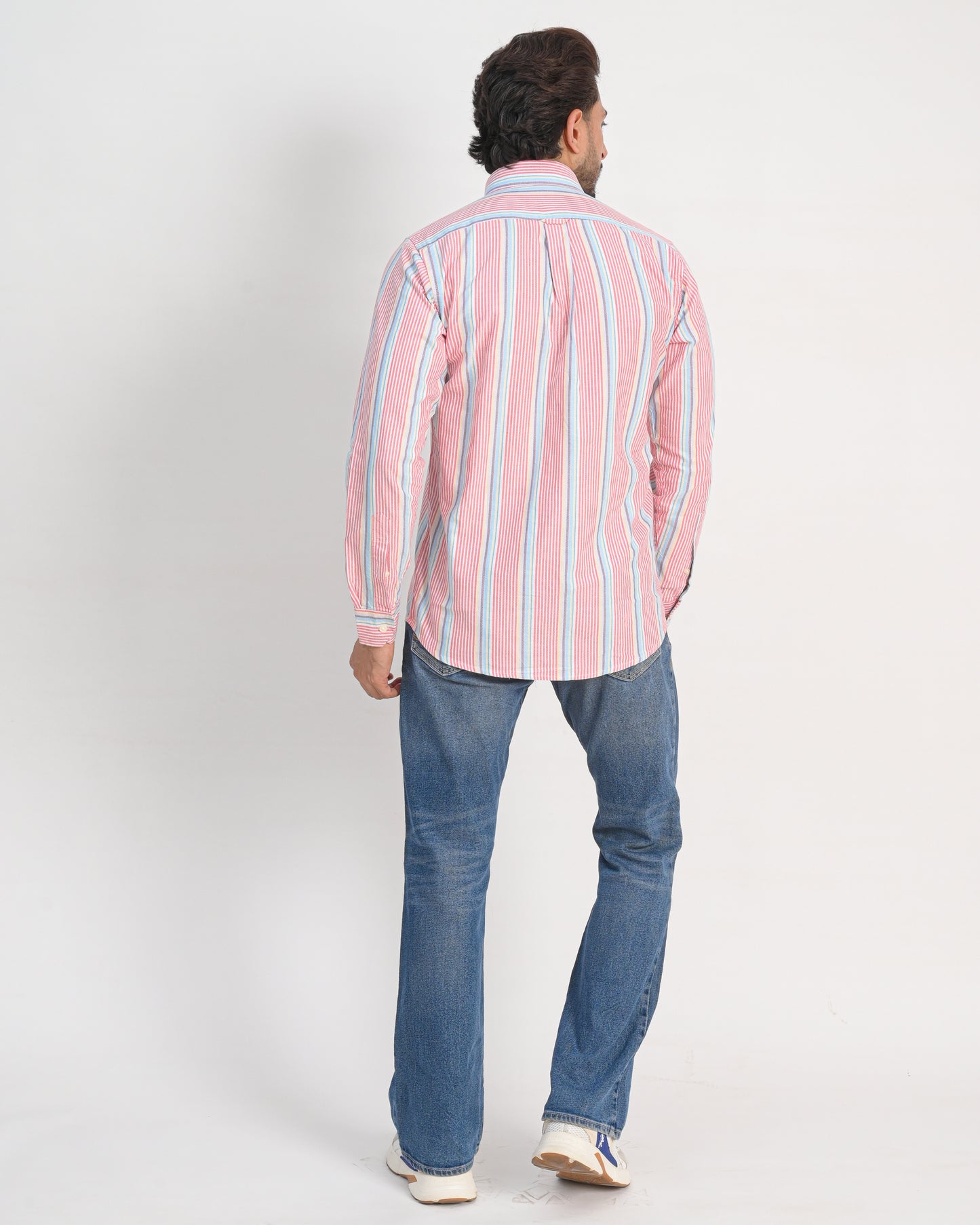 Men’s Oxford Cotton Shirt – White with Red & Blue Stripes