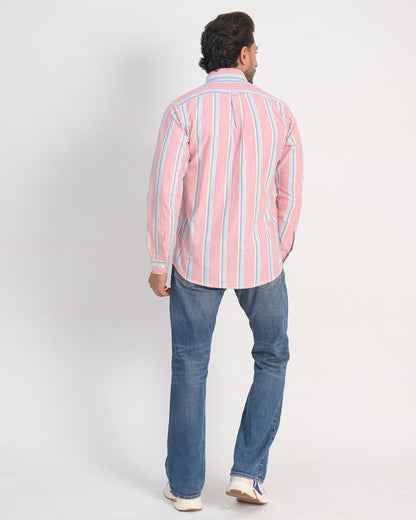 Men’s Oxford Cotton Shirt – White with Red & Blue Stripes