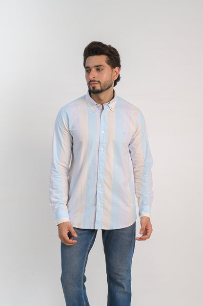 Striped Oxford Regular Fit Shirt – Pastel Blue & Beige