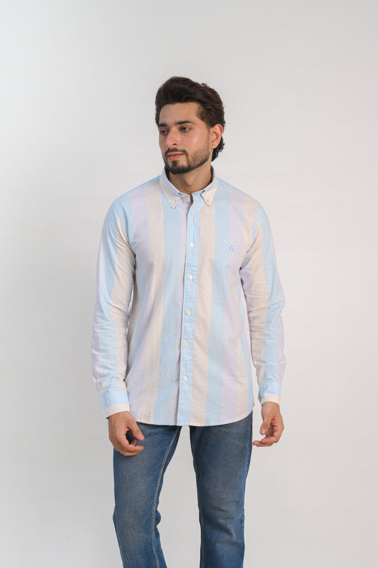 Striped Oxford Regular Fit Shirt – Pastel Blue & Beige