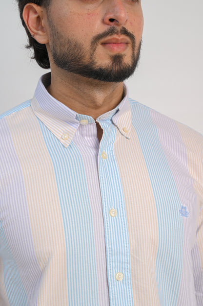 Striped Oxford Regular Fit Shirt – Pastel Blue & Beige