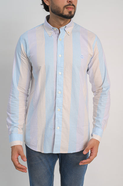 Striped Oxford Regular Fit Shirt – Pastel Blue & Beige