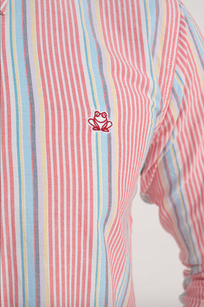 Men’s Oxford Cotton Shirt – White with Red & Blue Stripes