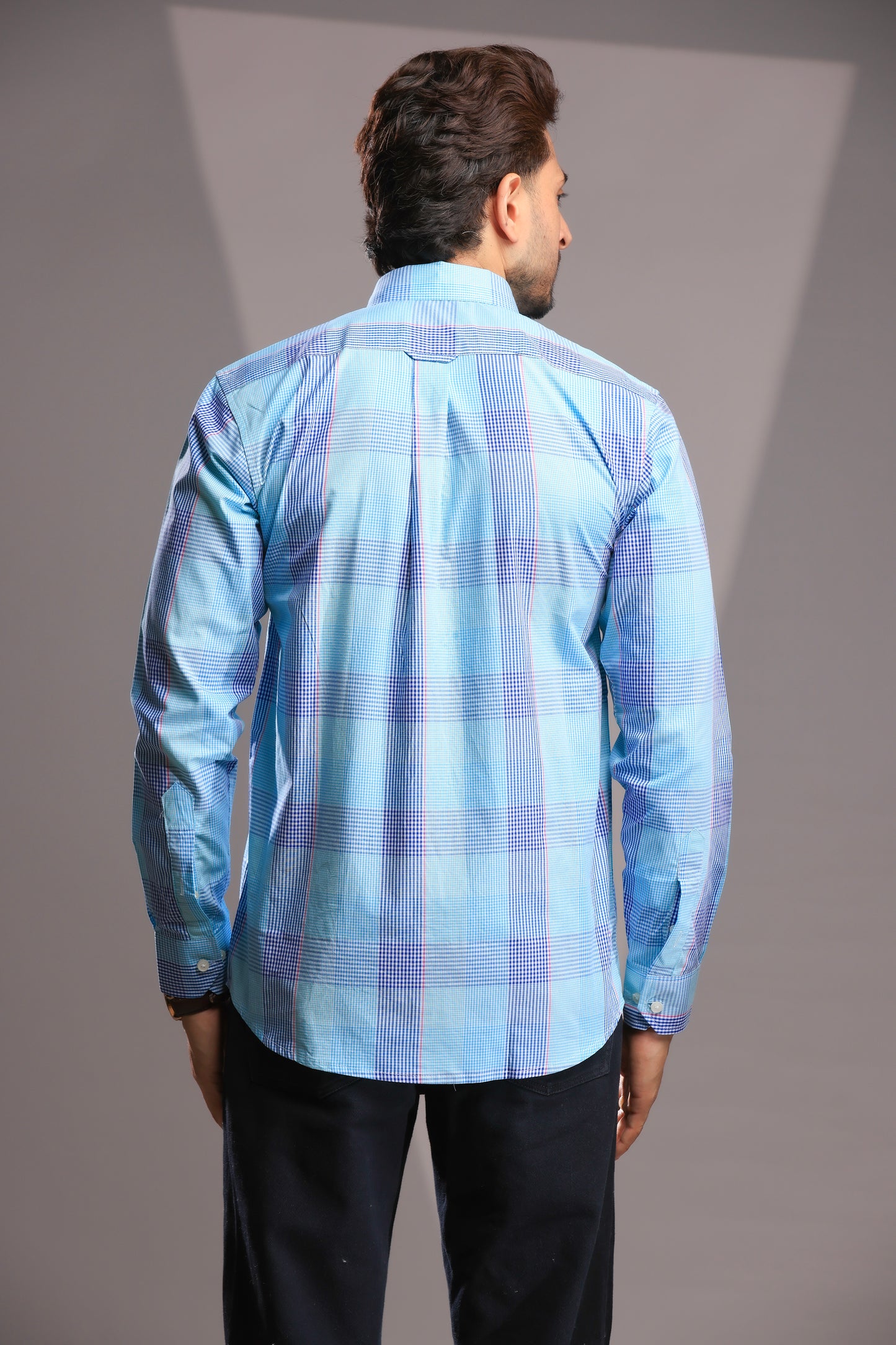 Men’s Regular Fit Sky Blue Checked Cotton Shirt