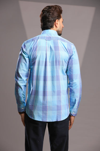 Men’s Regular Fit Sky Blue Checked Cotton Shirt