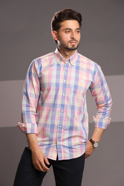 Pink Charm – Men’s Regular Fit Checked Cotton Shirt