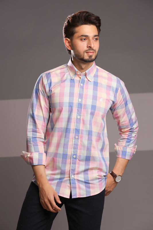 Pink Charm – Men’s Regular Fit Checked Cotton Shirt