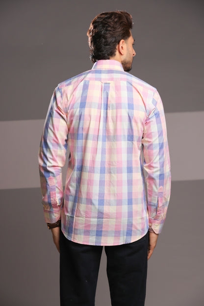 Pink Charm – Men’s Regular Fit Checked Cotton Shirt