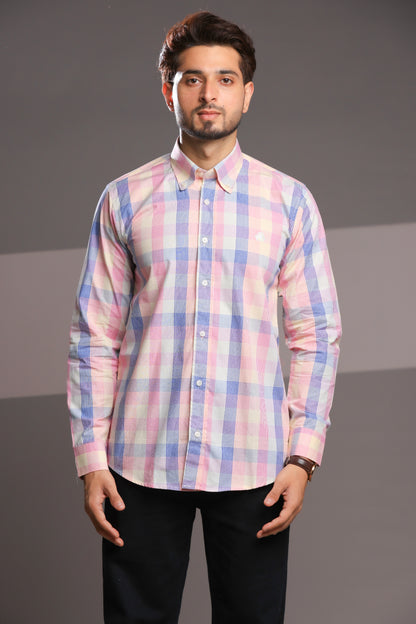 Pink Charm – Men’s Regular Fit Checked Cotton Shirt