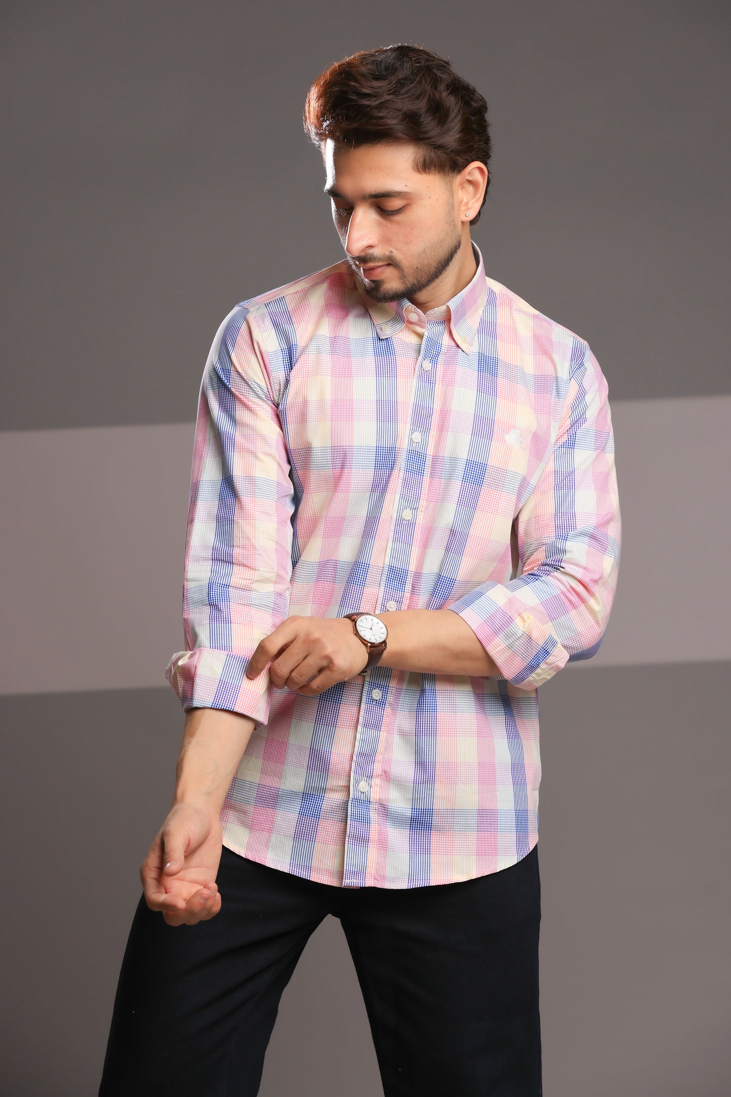 Pink Charm – Men’s Regular Fit Checked Cotton Shirt