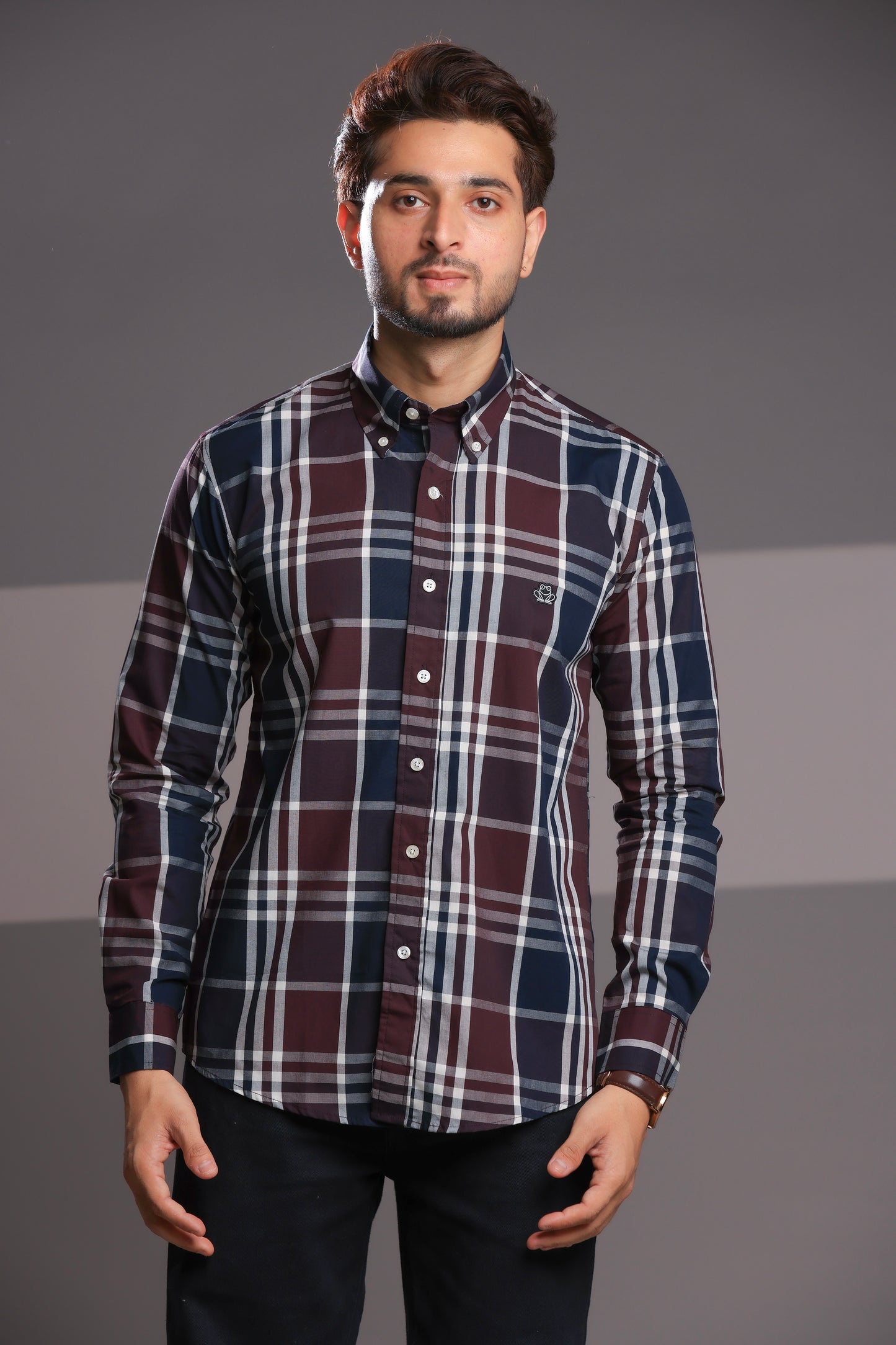 Royal Maroon Checks – Men’s Regular Fit Cotton Shirt