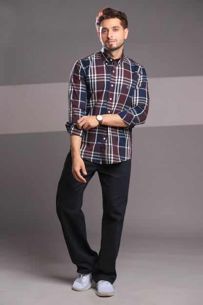 Royal Maroon Checks – Men’s Regular Fit Cotton Shirt