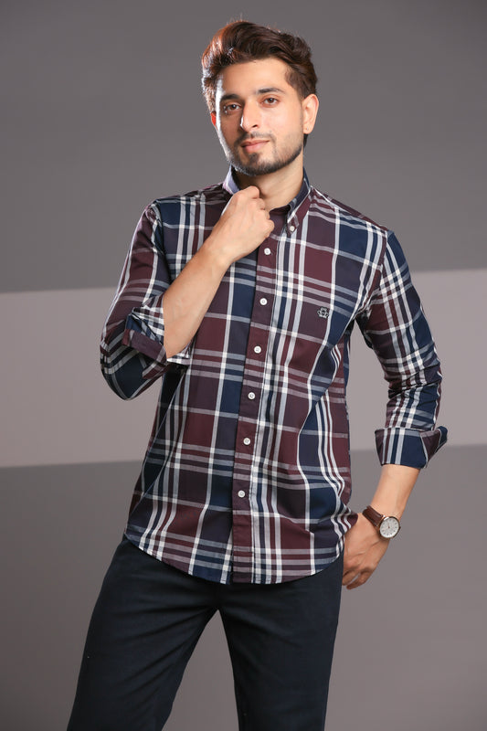 Royal Maroon Checks – Men’s Regular Fit Cotton Shirt
