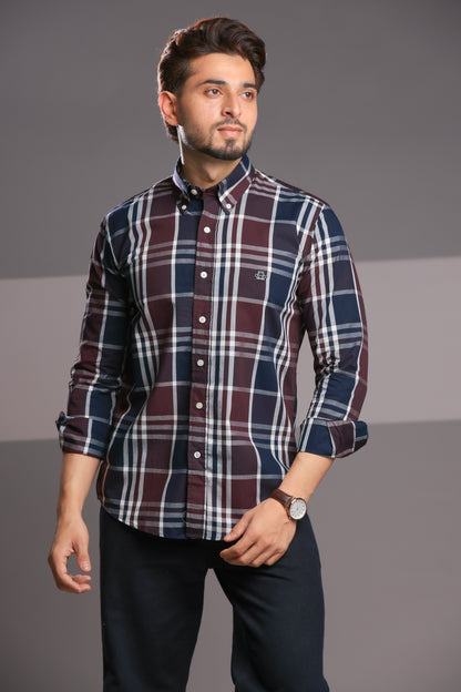 Royal Maroon Checks – Men’s Regular Fit Cotton Shirt