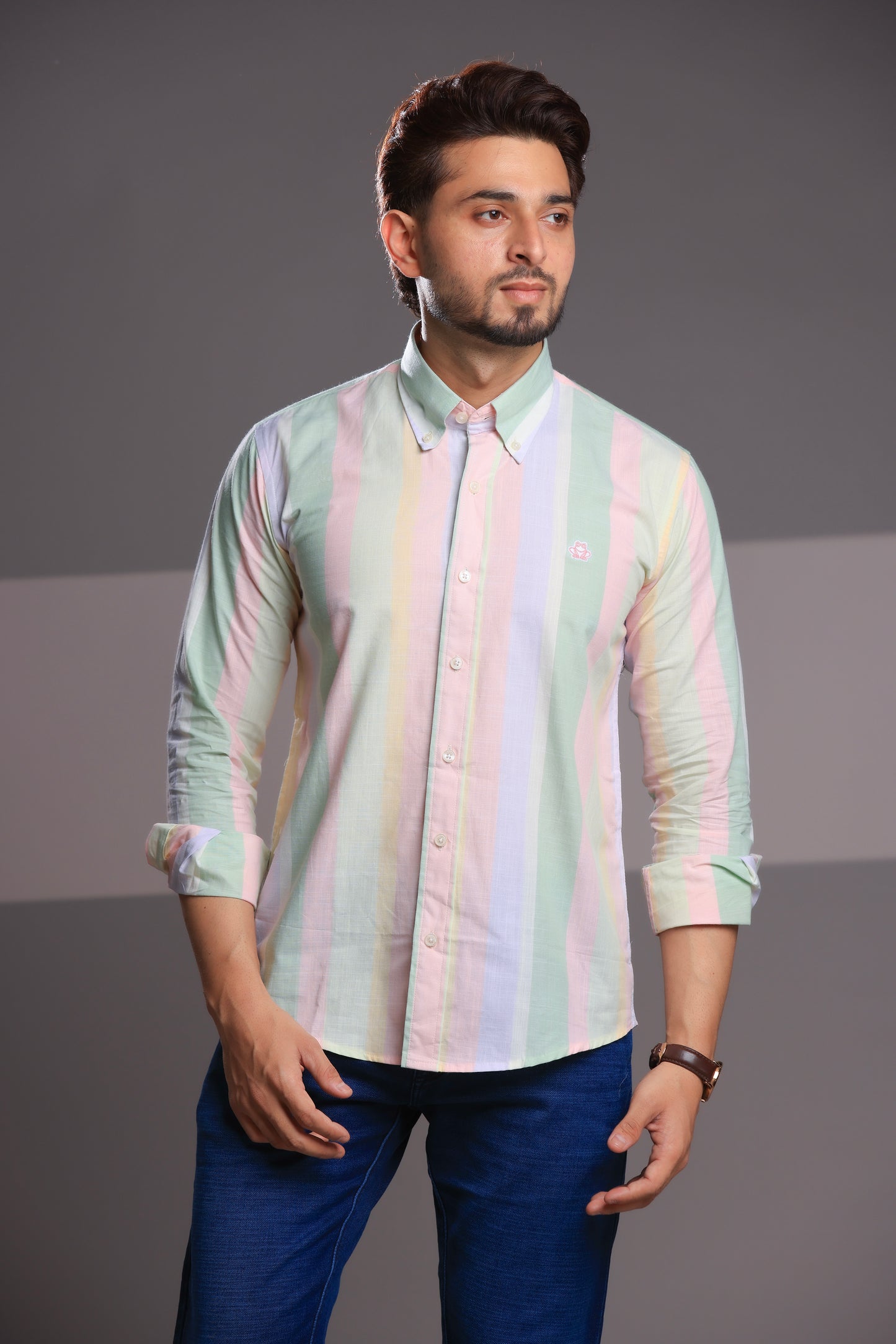 Multicolor Linen Stripe Shirt – Regular Fit