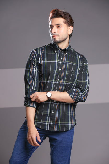 Midnight Green Checks – Men’s Regular Fit Cotton Shirt