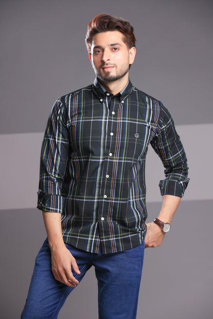 Midnight Green Checks – Men’s Regular Fit Cotton Shirt
