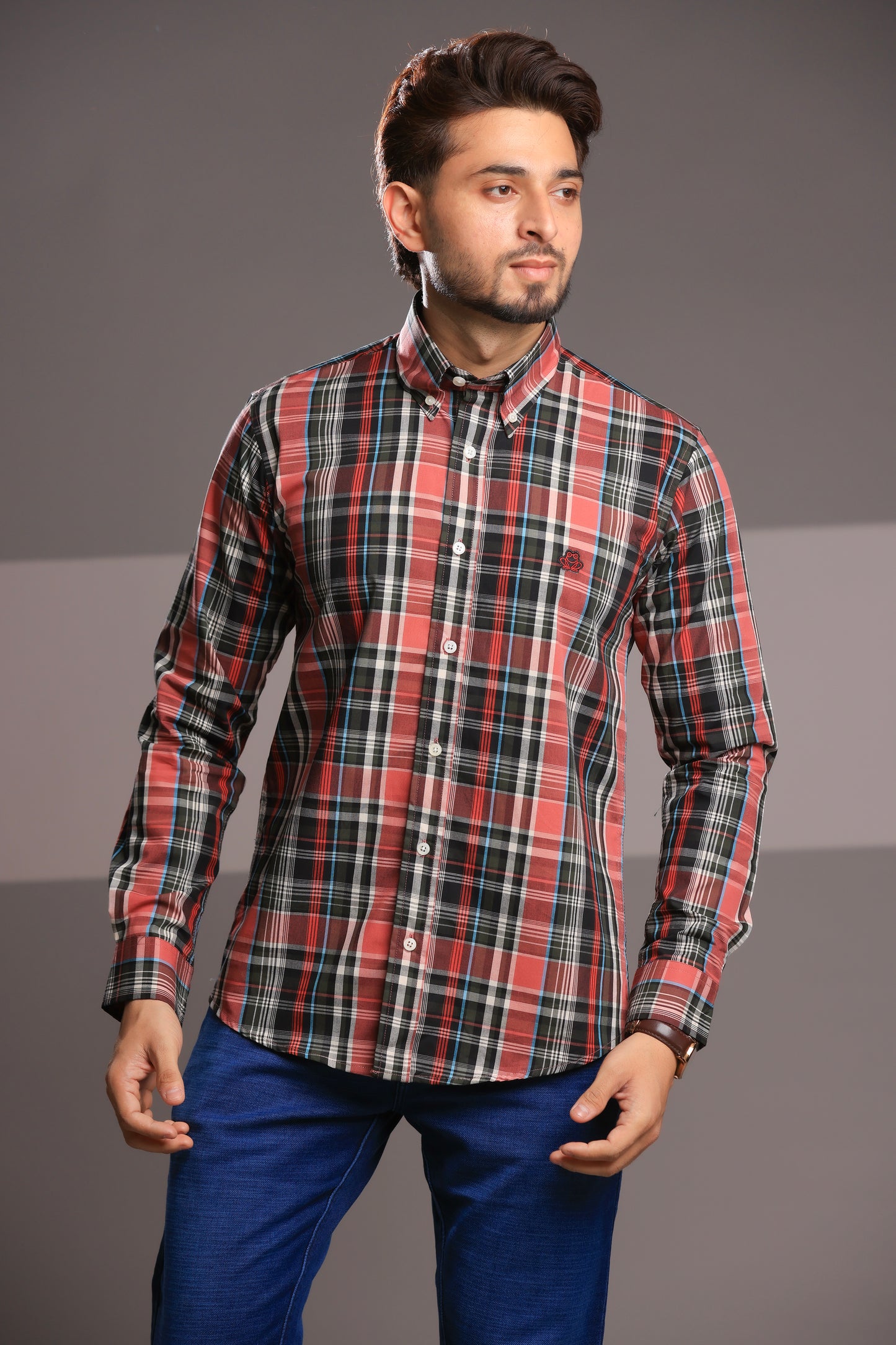 Bold Red Checks – Men’s Regular Fit Cotton Shirt
