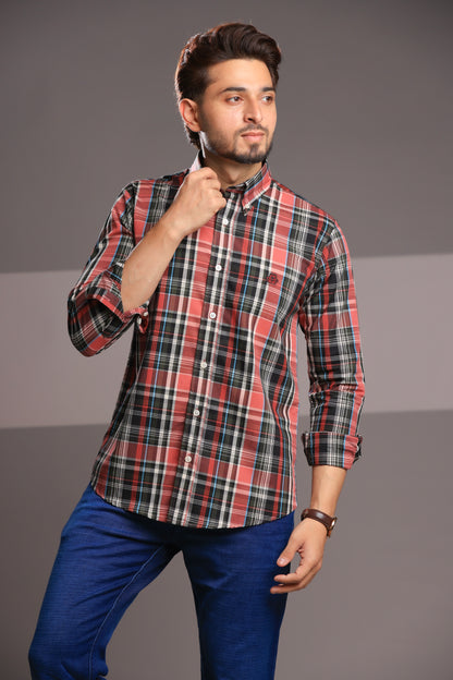 Bold Red Checks – Men’s Regular Fit Cotton Shirt