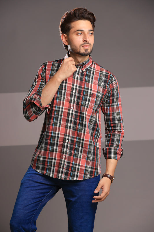 Bold Red Checks – Men’s Regular Fit Cotton Shirt